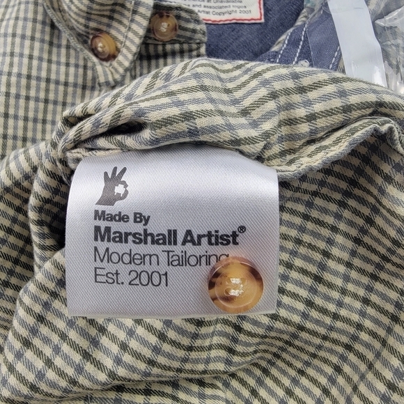 Vintage Marshall Artist Modern tailoring 2001 plaid denim and leather button dow - Picture 9 of 9